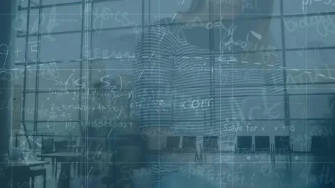 Animation of math formulas over timelapse with walking people and caucasian Stock Footage 201259139