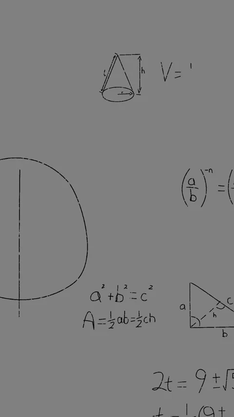 Animation of math graps and data over grey background Stockbeeldmateriaal 343503937