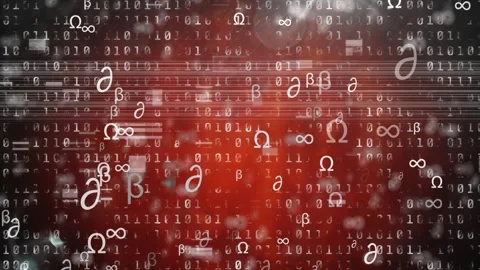 Animation of math symbols and binary code on red background Stock Footage 330473812