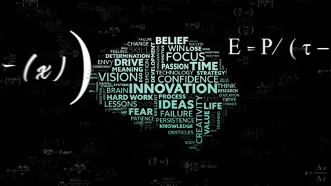 Animation of mathematical data processing over human brain and text on black Stock Footage 310157627