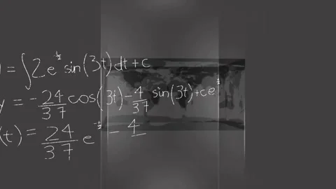 Animation of mathematical data processing over world map on grey background Stock Footage 328303876