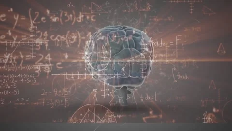 Animation of mathematical data processing over human brain Stock Footage 328601190