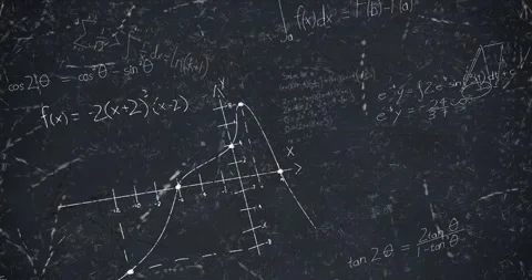 Animation of mathematical data processing over black chalkboard Stock Footage 330591239