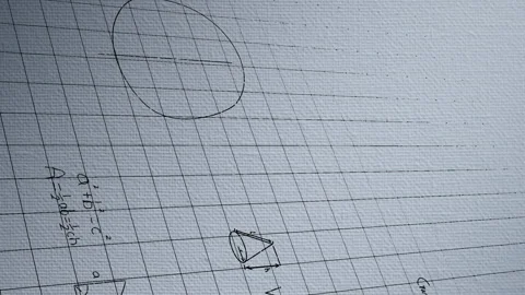 Animation of mathematical equation and drawing on grid pattern against abstract Stock Footage 312645604
