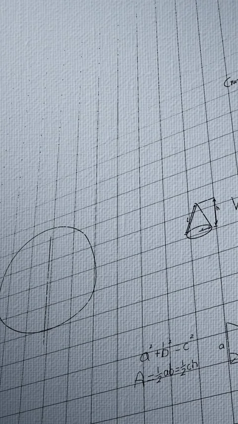 Animation of mathematical equation and drawing on grid pattern against abstract Stock Footage 321513182