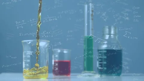 Animation of mathematical equations, abstract pattern over slow-motion of liquid Stock Footage 329709475