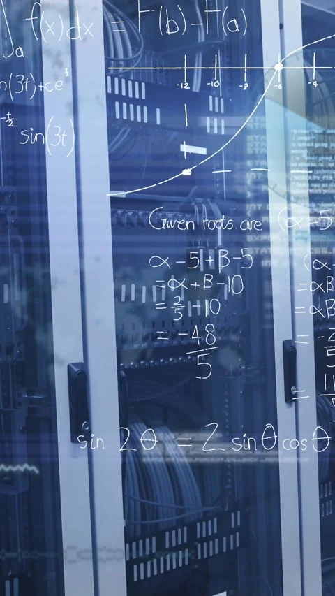 Animation of mathematical equations and data processing over computer servers Stock Footage 322148720
