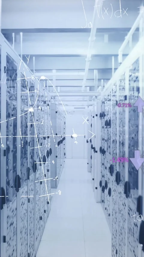 Animation of mathematical equations and data processing over computer servers Stock Footage 322148745