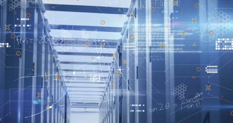 Animation of mathematical equations and data processing against computer server Stock Footage 327356576