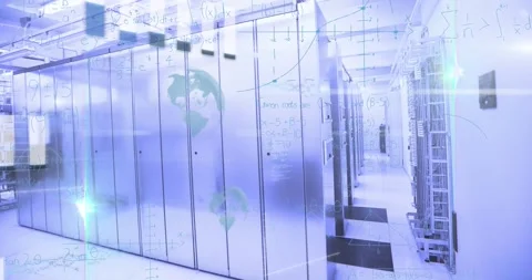 Animation of mathematical equations and data processing against empty computer Stock Footage 327964694