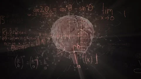 Animation of mathematical equations and data processing over human brain Stock Footage 329561024