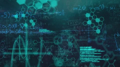 Animation of mathematical equations and data processing over black background Stock Footage 329691280