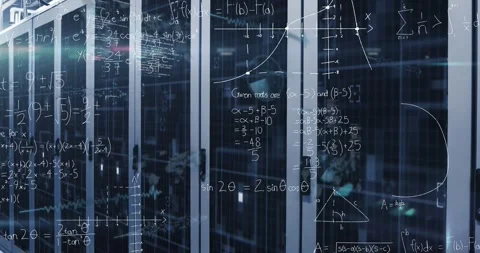 Animation of mathematical equations and data processing against computer server Stock Footage 329919872