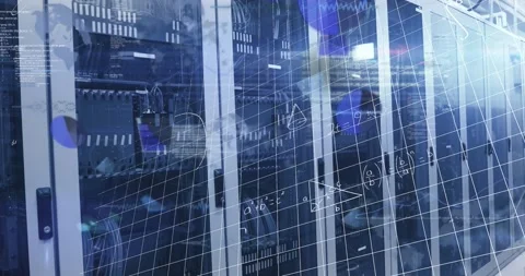 Animation of mathematical equations and data processing over grid network Stock Footage 330255546