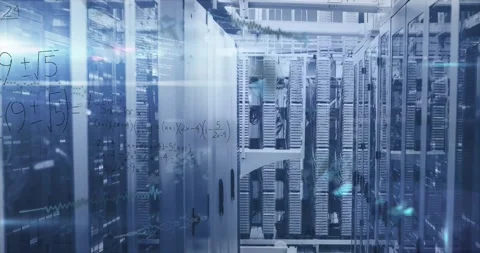 Animation of mathematical equations and data processing against computer server Stock Footage 330776075