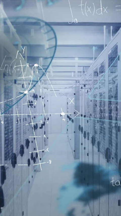 Animation of mathematical equations and data processing against computer server Stock Footage 341921142