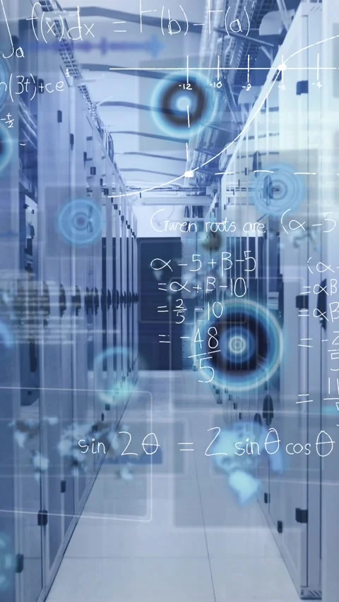 Animation of mathematical equations and data processing against computer server Stock Footage 341921148