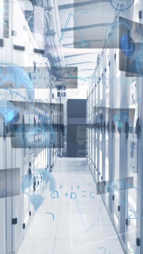 Animation of mathematical equations and data processing against computer server Stock Footage 341956372