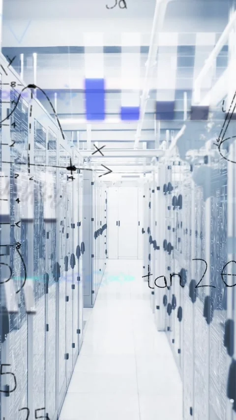 Animation of mathematical equations and data processing against computer server Stock Footage 341956373