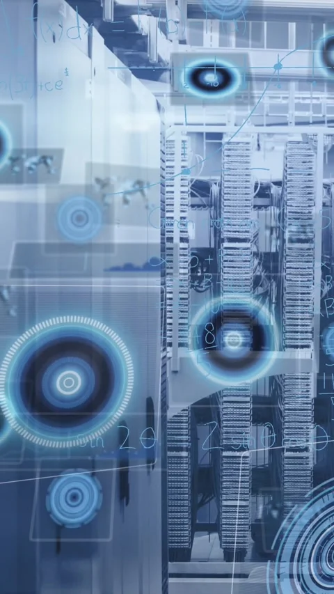 Animation of mathematical equations and data processing against computer server Stock Footage 341976527