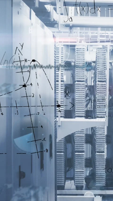 Animation of mathematical equations and data processing against computer server Stock Footage 342009835