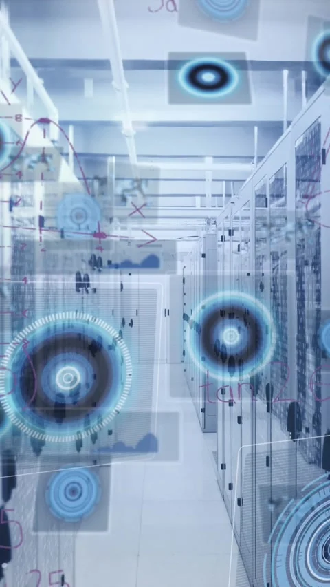 Animation of mathematical equations and data processing against computer server Stock Footage 342033836