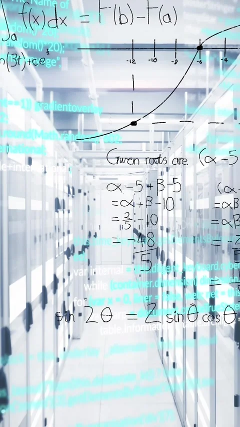 Animation of mathematical equations and data processing over computer servers Stock Footage 342600444