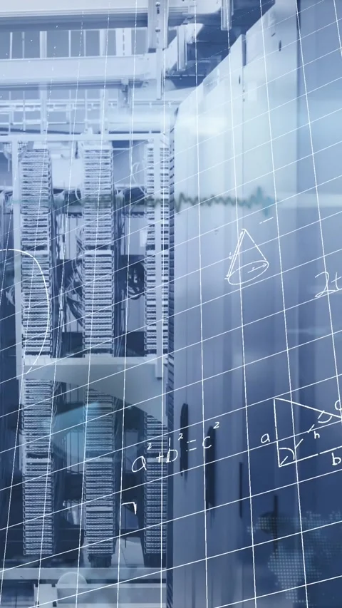 Animation of mathematical equations and data processing against empty computer Stock Footage 342600466