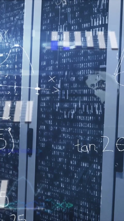 Animation of mathematical equations and data processing against empty computer Stock Footage 342600471