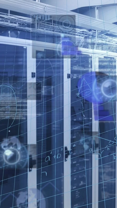 Animation of mathematical equations and data processing against empty computer Stock Footage 342612613