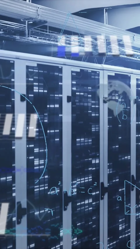 Animation of mathematical equations and data processing against empty computer Stock Footage 342612617