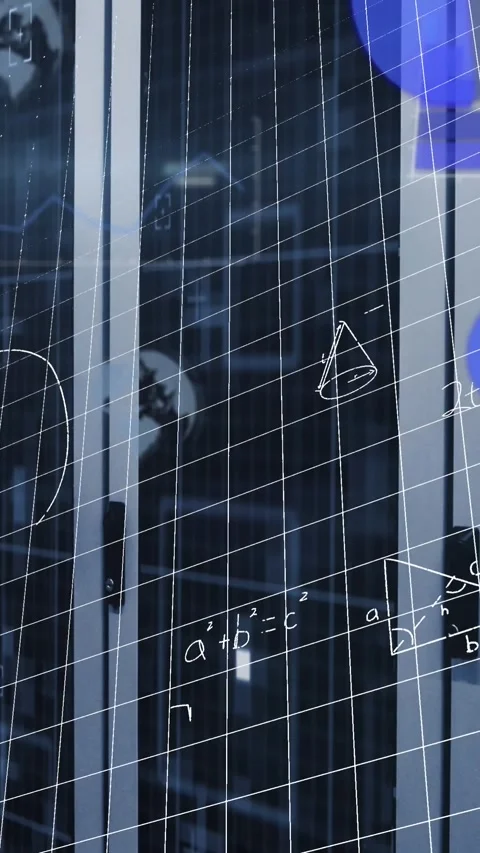 Animation of mathematical equations and data processing against empty computer Stock Footage 342612623