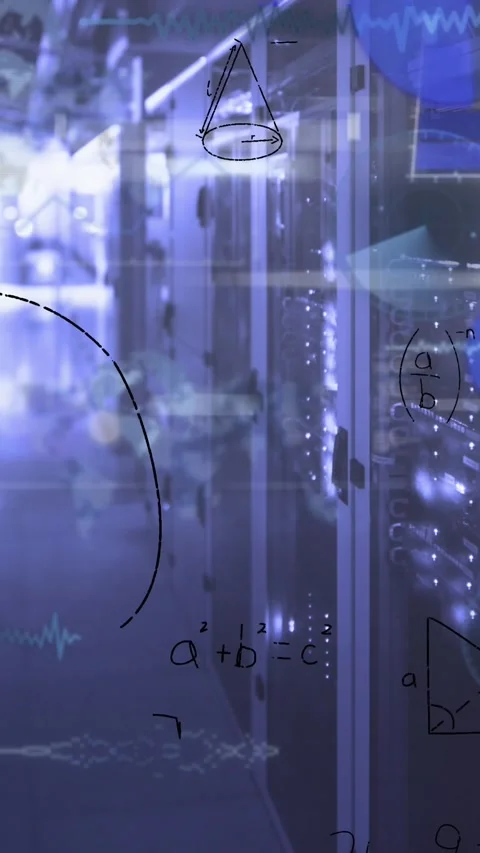 Animation of mathematical equations and data processing against empty computer Stock Footage 342612637