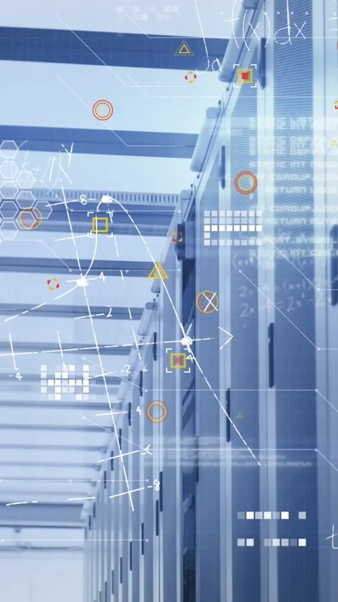 Animation of mathematical equations and data processing against computer server Stock Footage 342612994