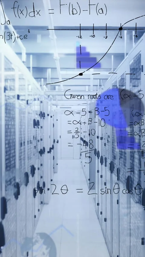 Animation of mathematical equations and data processing against empty computer Stock Footage 342650644
