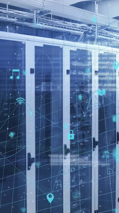 Animation of mathematical equations and data processing over computer servers Stock Footage 343644543