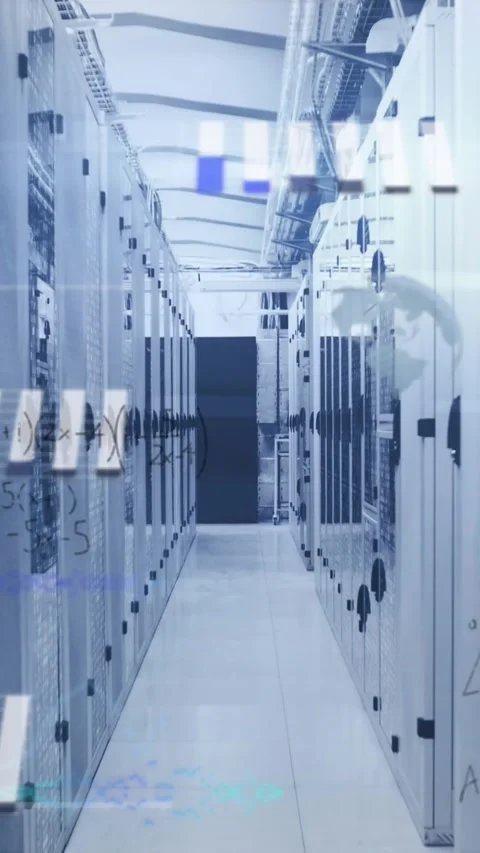 Animation of mathematical equations and data processing against computer server Stock Footage 343682481