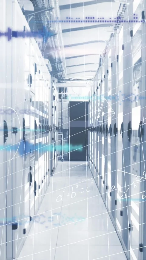 Animation of mathematical equations and data processing over computer servers Stock Footage 343738792