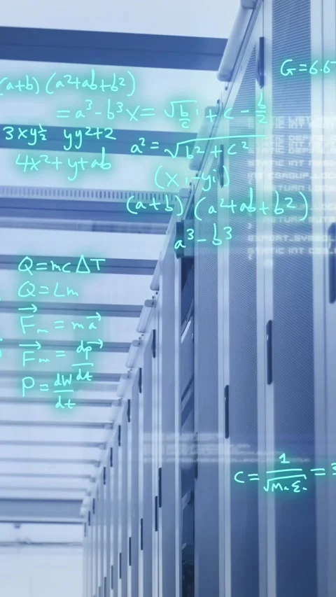 Animation of mathematical equations and data processing against computer server Stock Footage 344679584