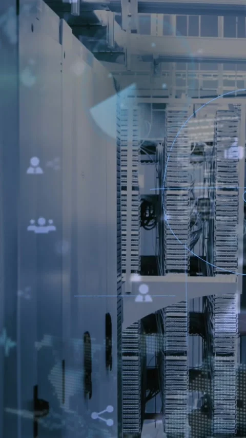 Animation of mathematical equations and data processing over server room Видео 344765709