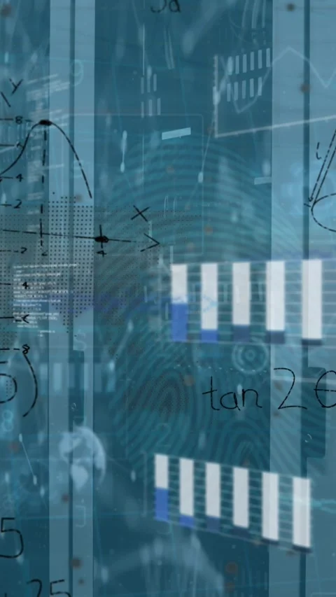 Animation of mathematical equations and data processing over server room Видео 344774554