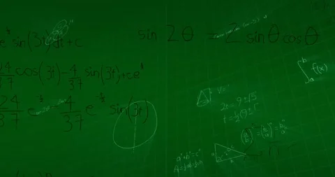 Animation of mathematical equations and diagrams over grid pattern against green Stock Footage 328257200