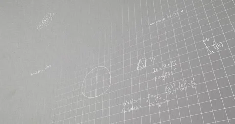 Animation of mathematical equations and diagrams over grid pattern against Stock Footage 330338893