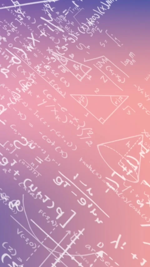 Animation of mathematical equations and diagrams floating against purple Видео 344783355