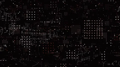 Animation of mathematical equations and dots pattern against black background Stock Footage 330594080