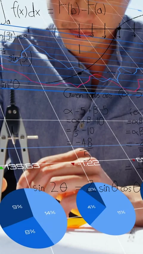 Animation of mathematical equations and financial data processing over asian Stock Footage 323340898