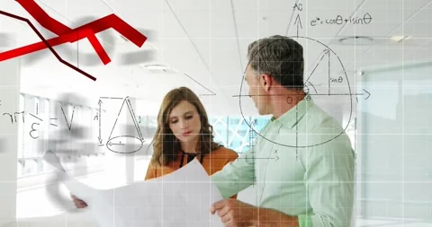 Animation of mathematical equations and financial data processing over diverse Stock Footage 326752419