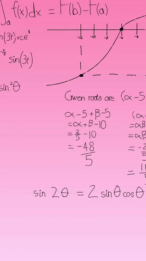 Animation of mathematical equations and formulas floating against pink gradient Stock Footage 344403586