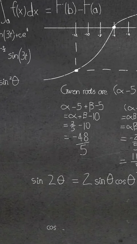 Animation of mathematical equations and formulas floating against textured grey Video stock 344693322
