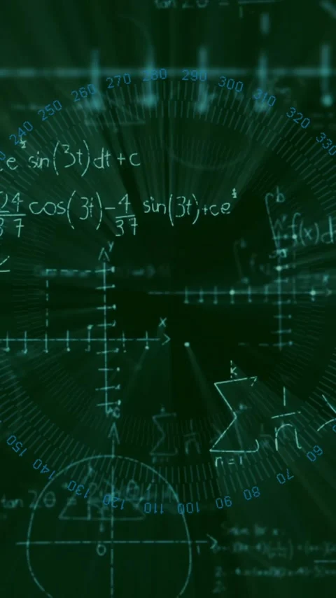 Animation of mathematical equations and graphs on green background with light Stock Footage 319811720